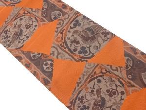 切り嵌め風鳥に唐草模様織出し洒落袋帯